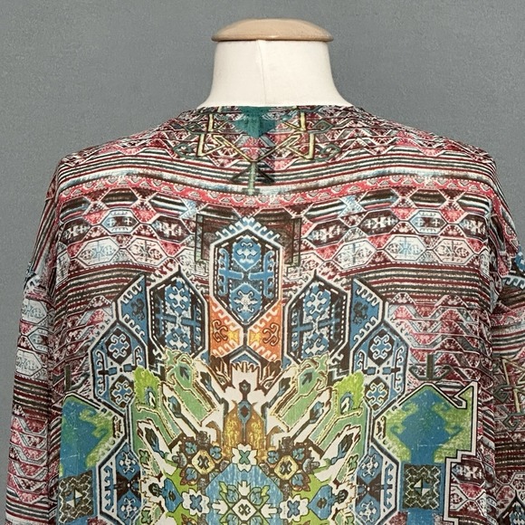 Entro Womens Top M Colorful Kimono Open Fringe Boho Hippie Tribal Aztec Cowgirl - Picture 9 of 16